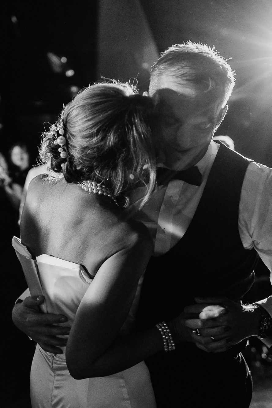 Black and white photos of the bride and groom’s first dance, capturing their special moment.